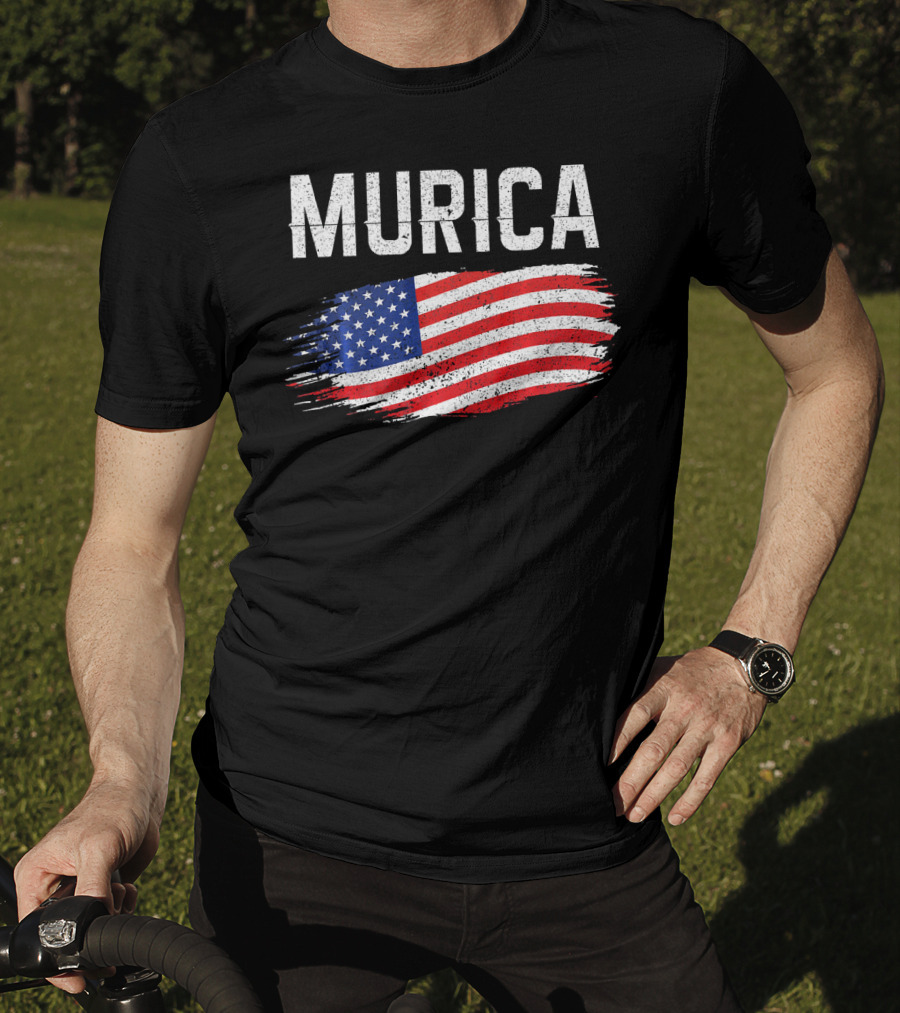 Murica Distressed Brushstroke American Flag T-Shirt