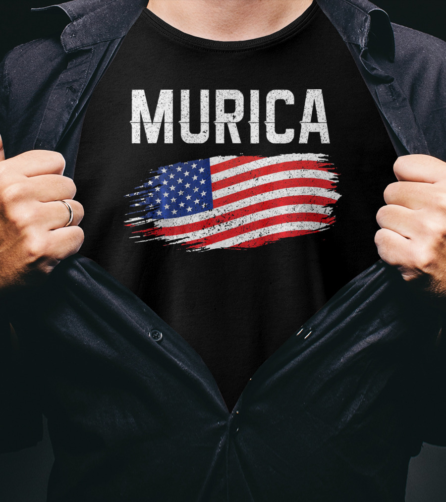 Murica Distressed Brushstroke American Flag T-Shirt