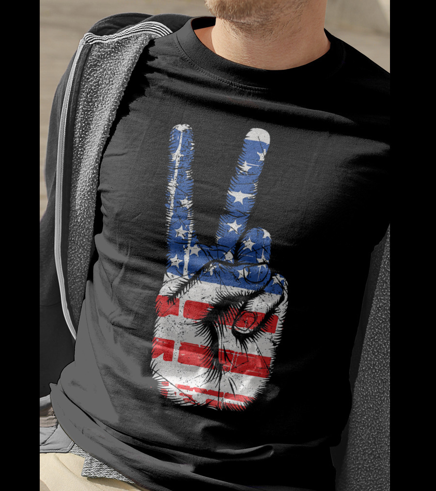 American Flag Peace Sign Hand Gesture T-Shirt