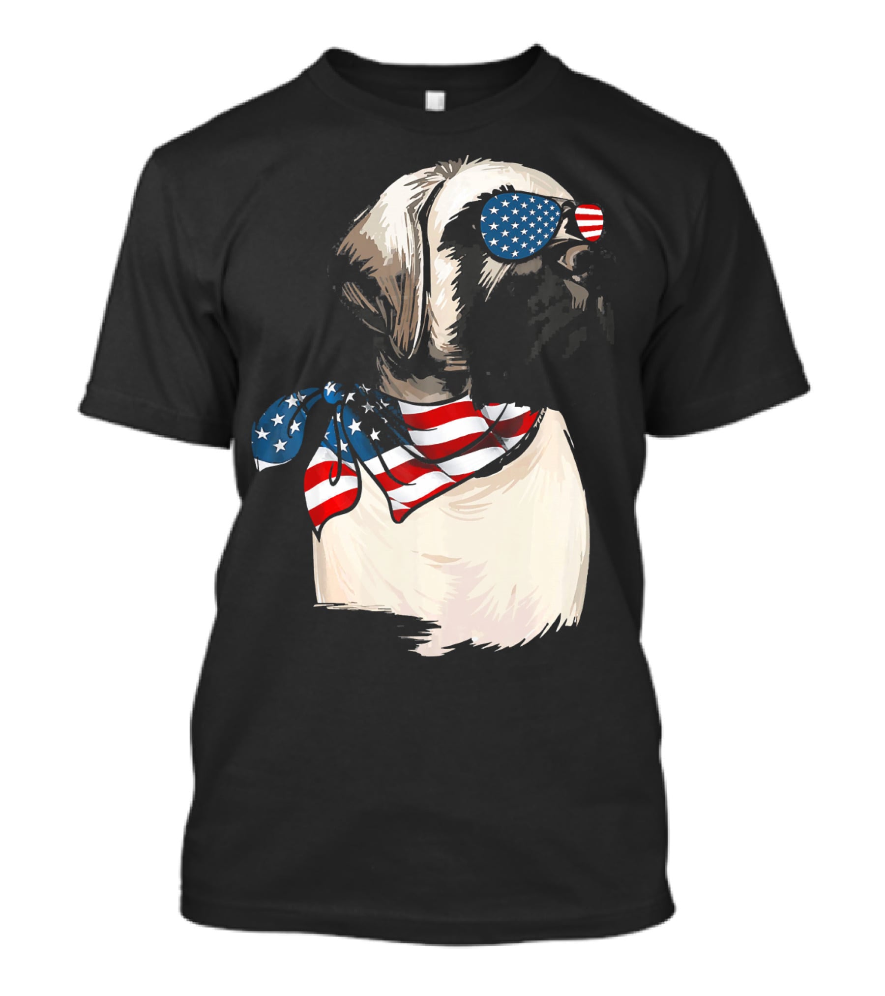 American Flag English Mastiff With Patriotic Stars And Stripes Sunglasses And Scarf T-Shirt