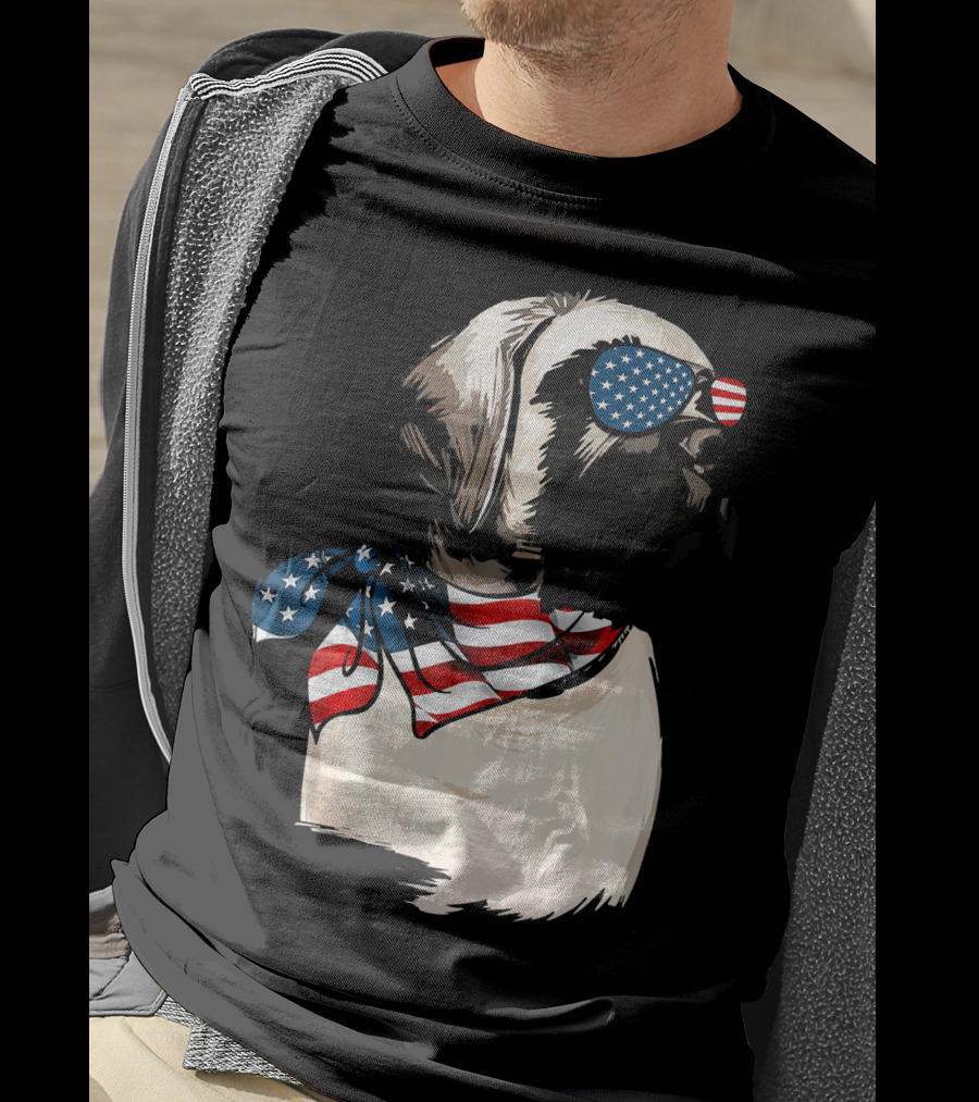 American Flag English Mastiff With Patriotic Stars And Stripes Sunglasses And Scarf T-Shirt