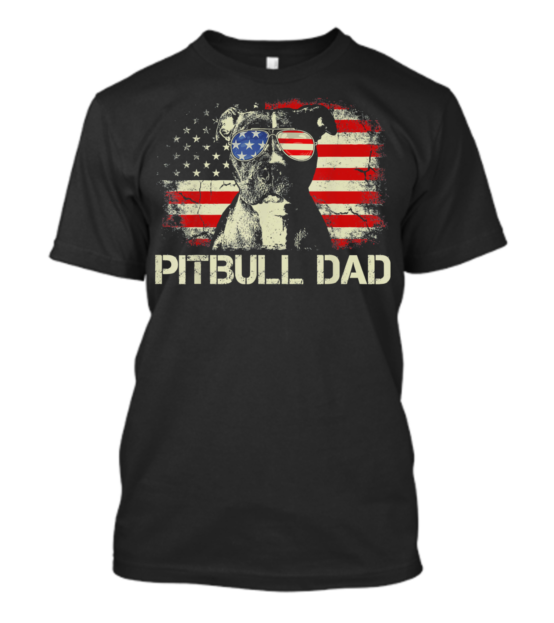 Pitbull Dad American Flag Sunglasses Patriotic Mens Best Ever T-Shirt