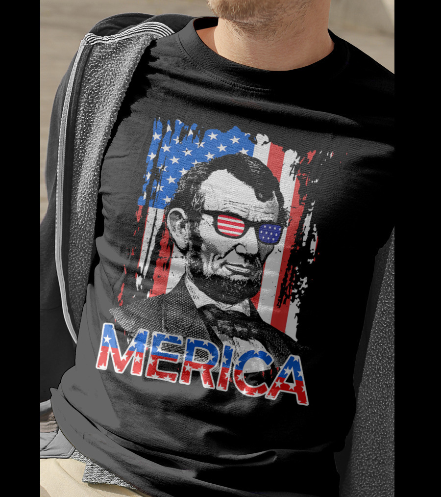 Merica American Flag Abe Lincoln With Sunglasses T-Shirt