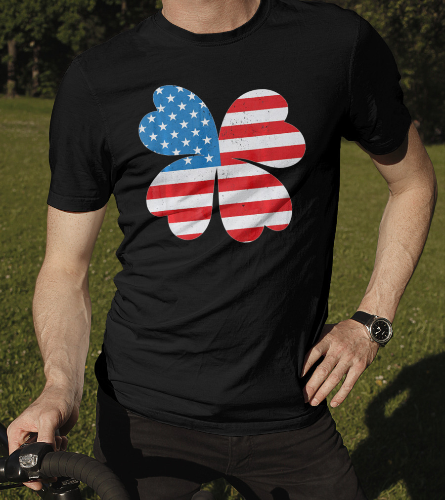 Independence Day American Flag 4 Leaf Clover Shamrock T-Shirt
