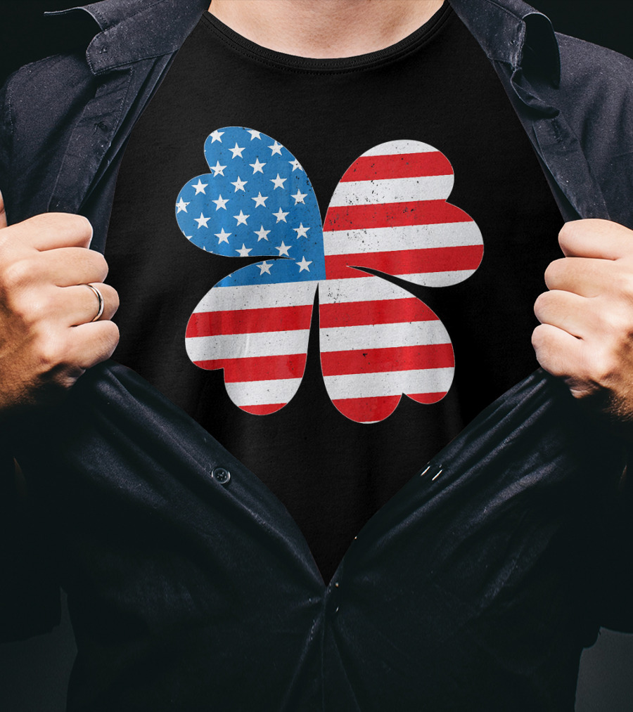 Independence Day American Flag 4 Leaf Clover Shamrock T-Shirt