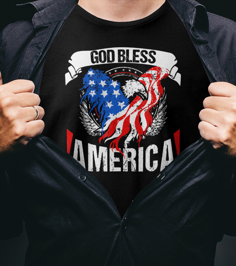 God Bless America Eagle Patriotic Stars And Stripes Wings T-Shirt