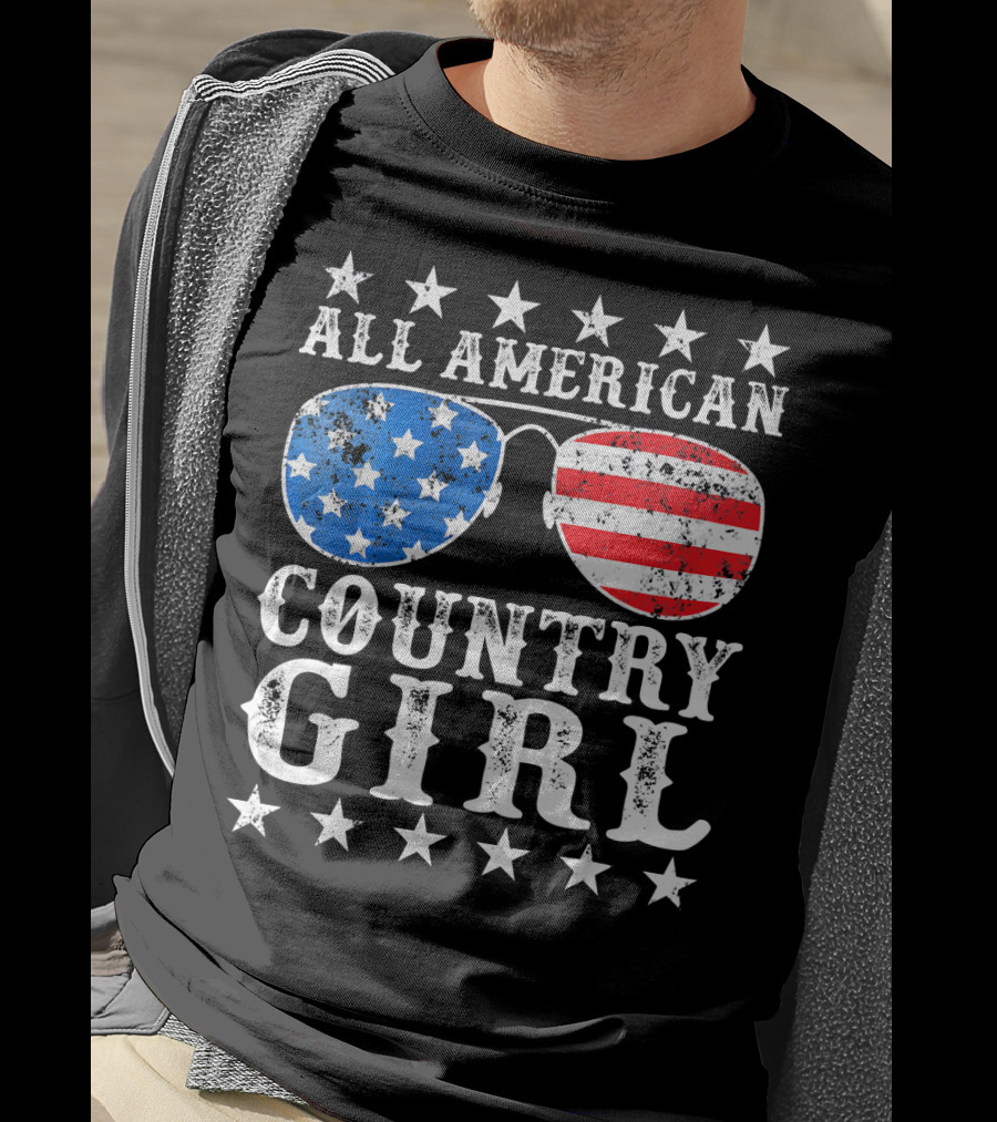 All American Country Girl Stars And Stripes Sunglasses USA T-Shirt