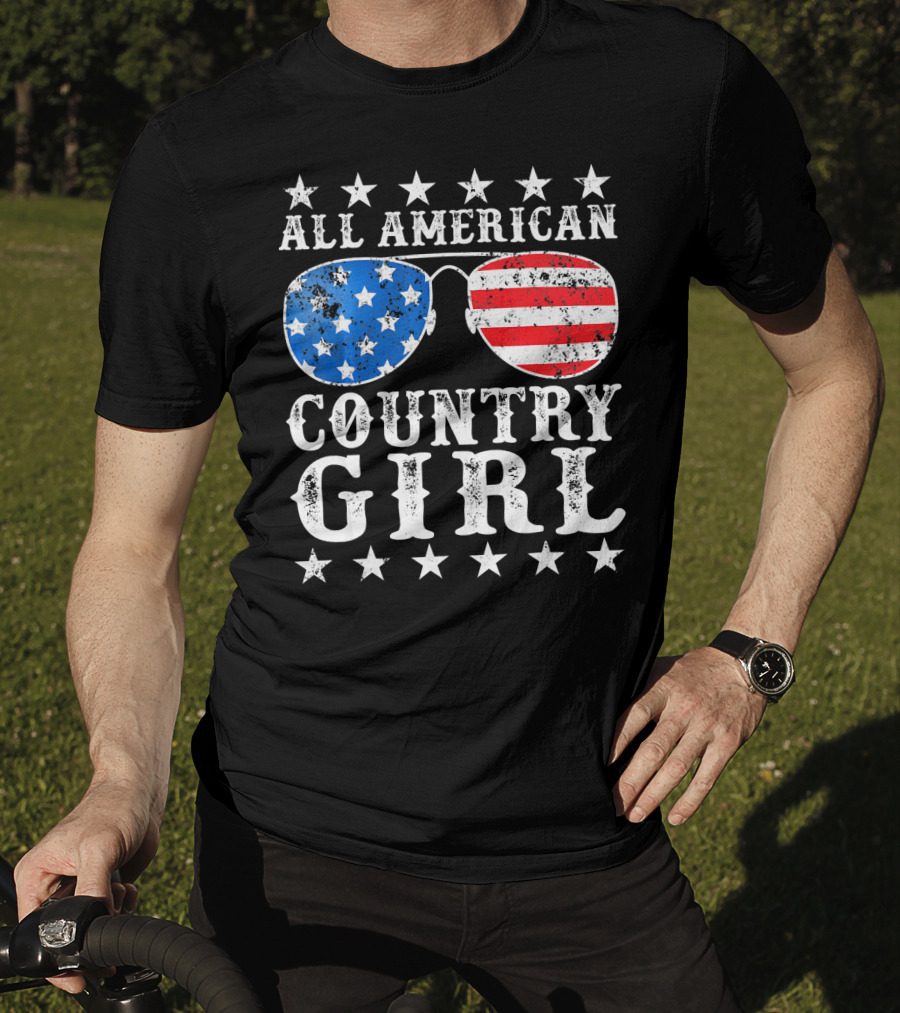 All American Country Girl Stars And Stripes Sunglasses USA T-Shirt