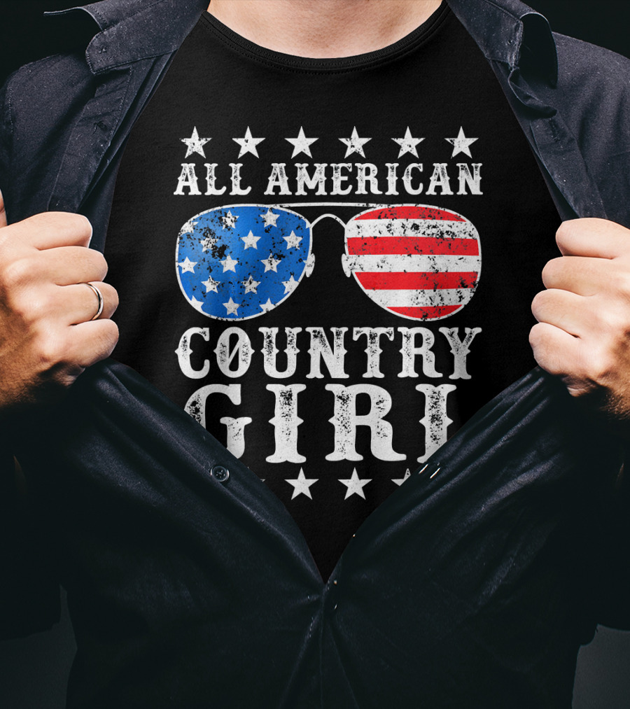All American Country Girl Stars And Stripes Sunglasses USA T-Shirt