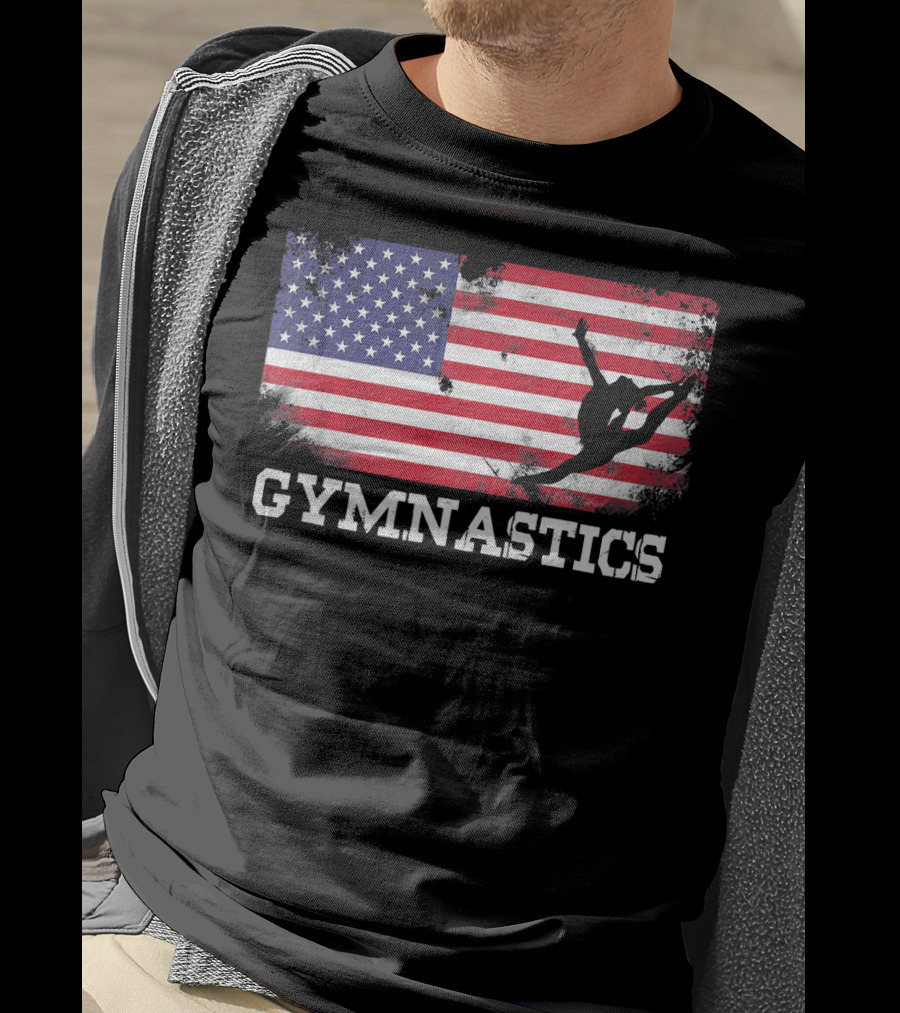 Gymnastics USA Flag Patriotic Silhouette American Athlete T-Shirt