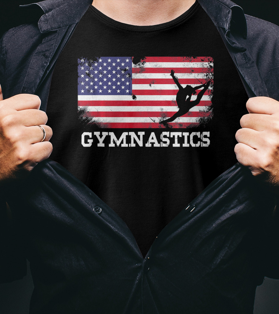 Gymnastics USA Flag Patriotic Silhouette American Athlete T-Shirt