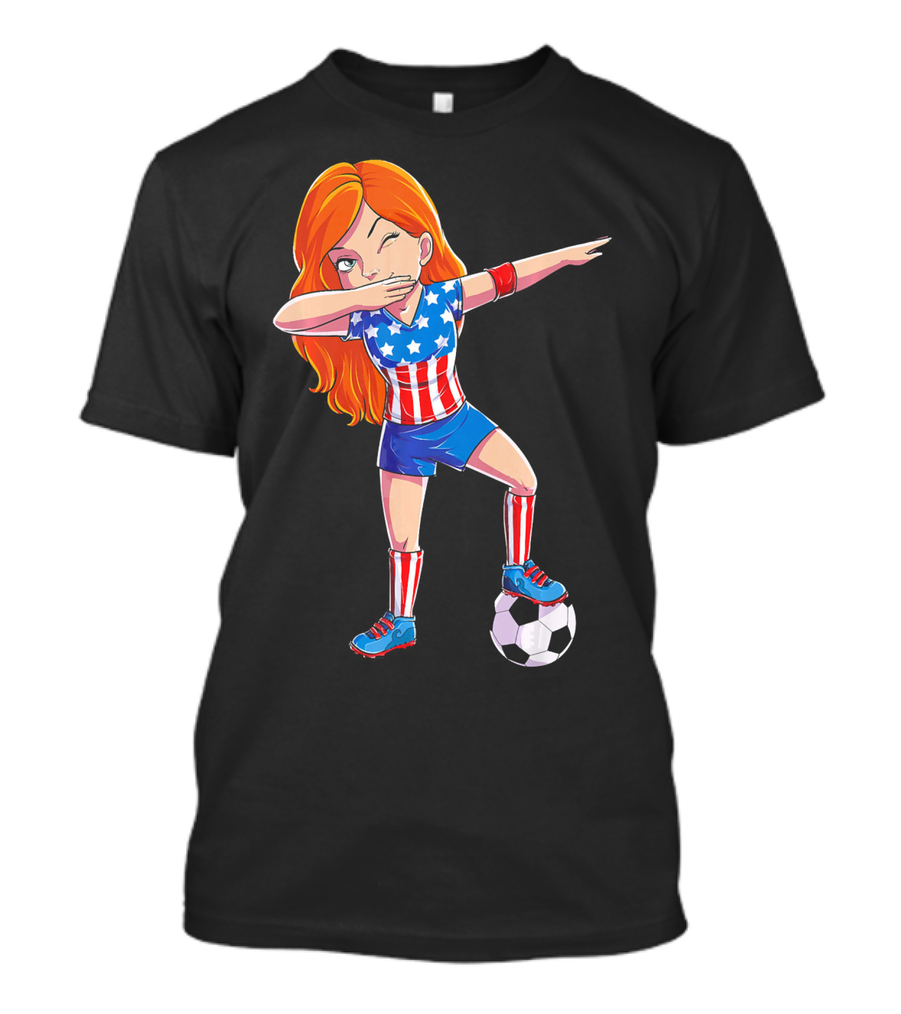 Dabbing Soccer Girl USA Flag Stars And Stripes Jersey T-Shirt
