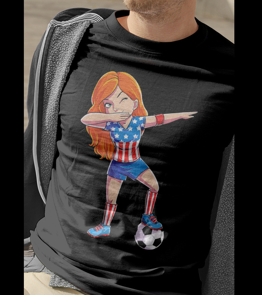 Dabbing Soccer Girl USA Flag Stars And Stripes Jersey T-Shirt