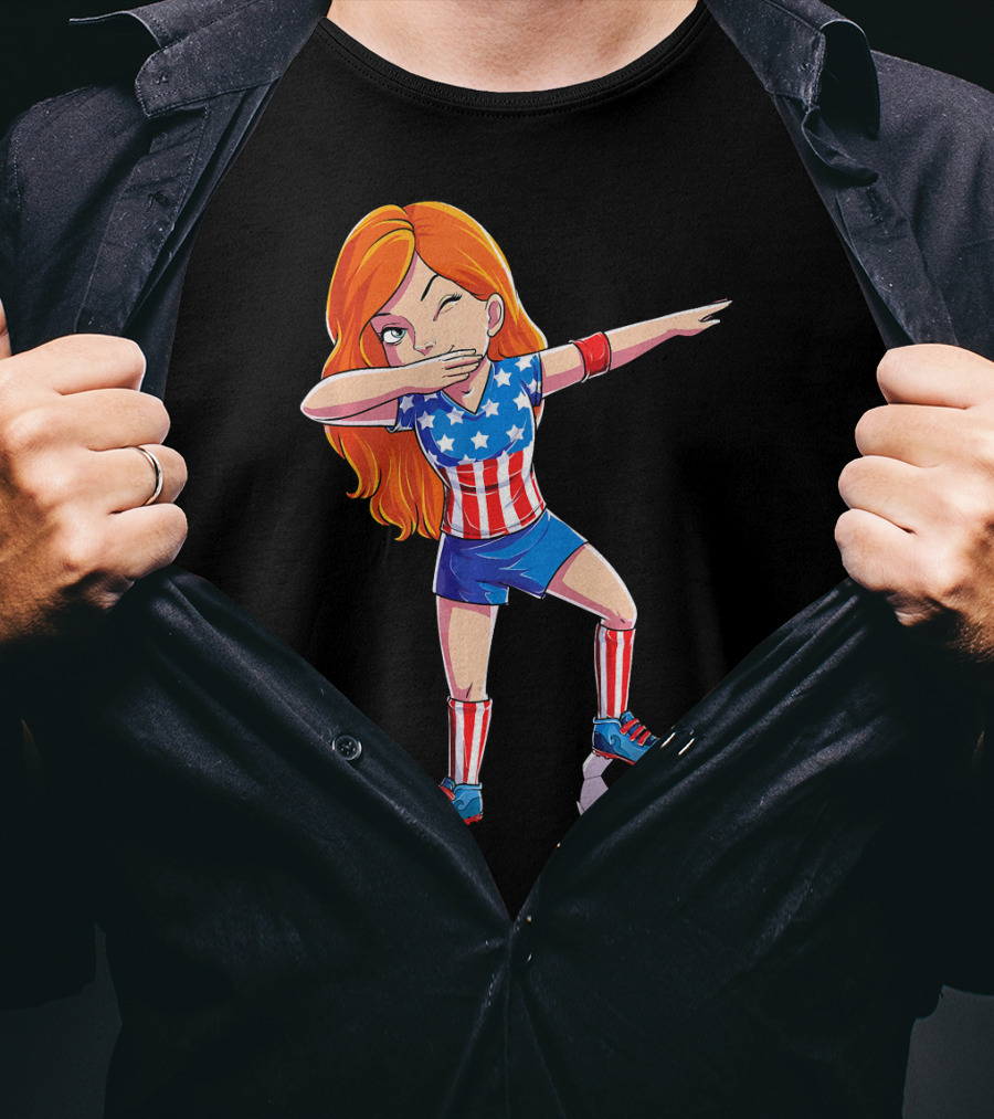 Dabbing Soccer Girl USA Flag Stars And Stripes Jersey T-Shirt