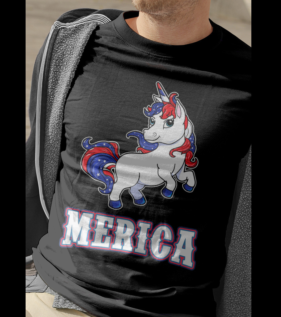 Merica Americorn Patriotic Unicorn With US Flag Colors T-Shirt