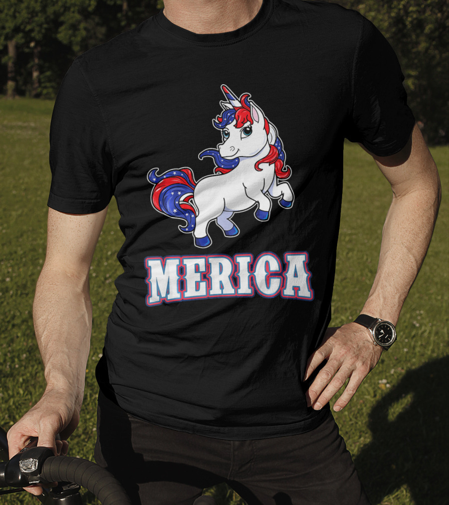 Merica Americorn Patriotic Unicorn With US Flag Colors T-Shirt