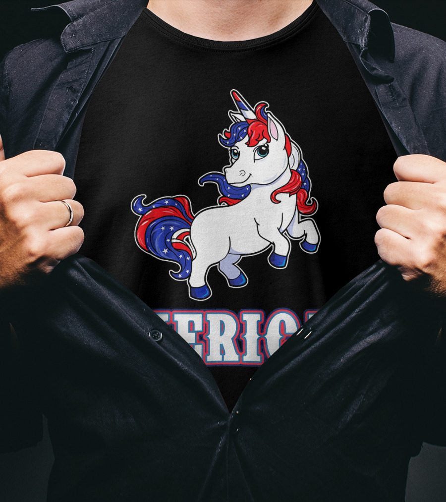 Merica Americorn Patriotic Unicorn With US Flag Colors T-Shirt