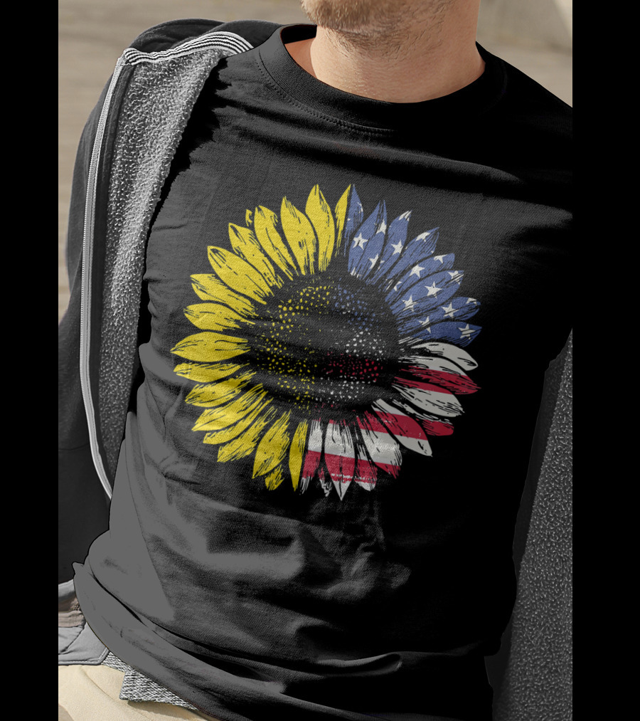Sunflower With American Flag Stars And Stripes Patriotic T-Shirt