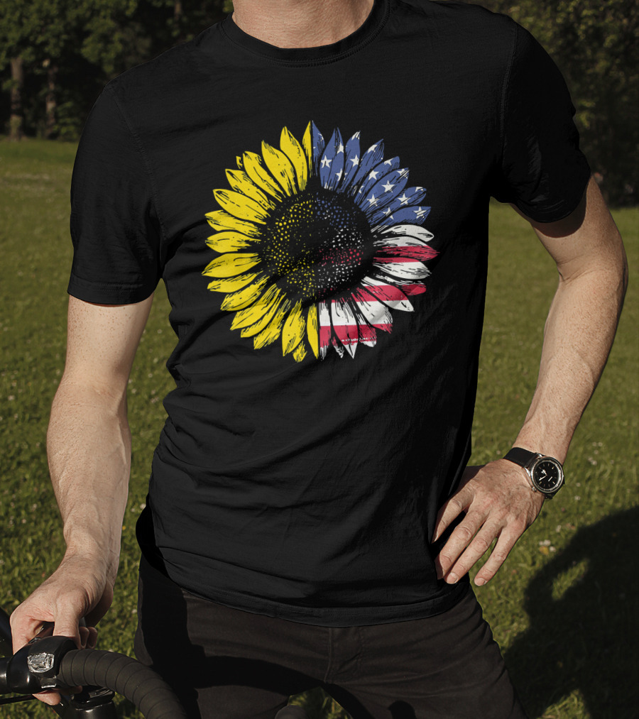 Sunflower With American Flag Stars And Stripes Patriotic T-Shirt