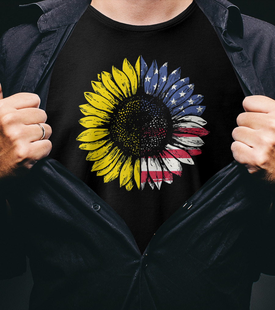 Sunflower With American Flag Stars And Stripes Patriotic T-Shirt
