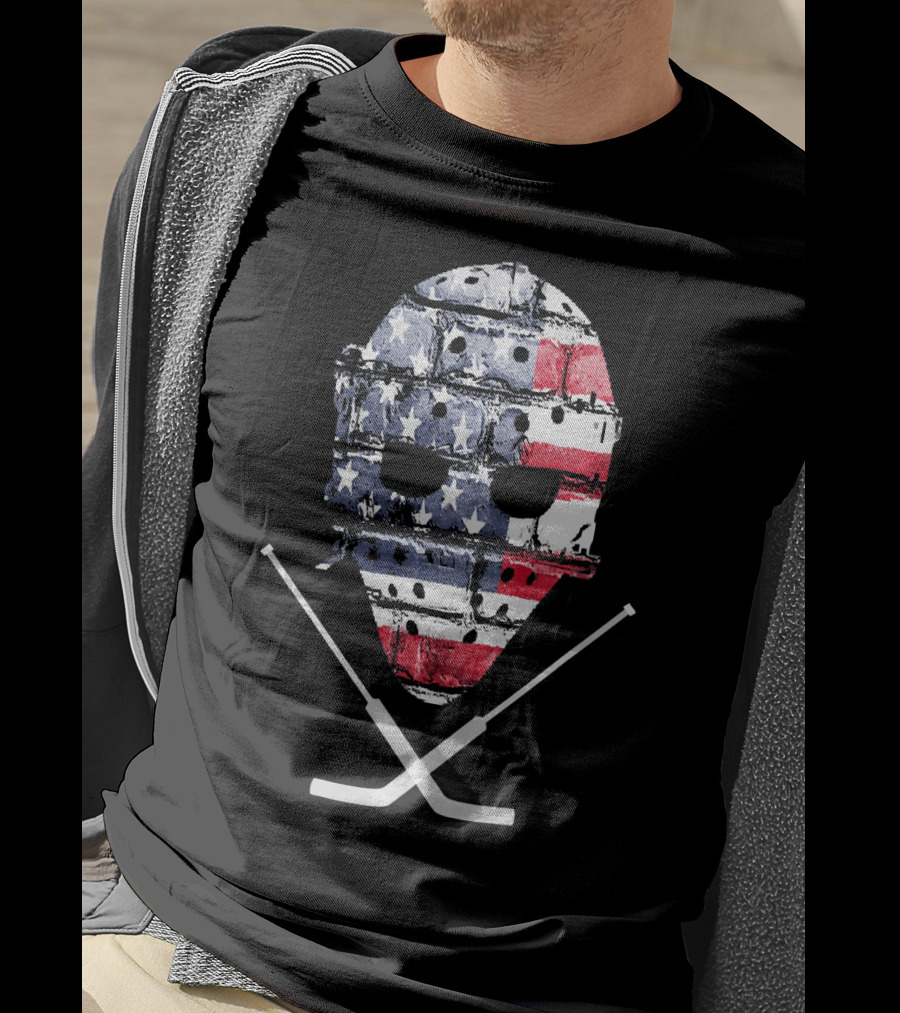 United States Hockey Goalie Mask With Flag And Sticks T-Shirt