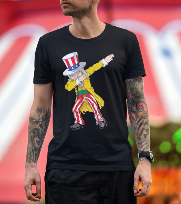 Premium T-Shirt: Lithuanian Uncle Sam Dabbing Pose with Patriotic Hat and Striped Pants T-Shirt Lithuanian Uncle Sam Dabbing Pose with Patriotic Hat and Striped Pants T-Shirt