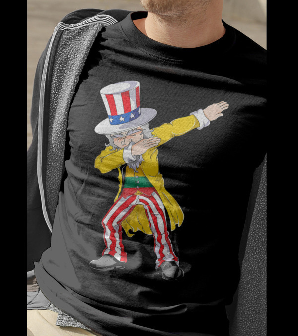 Lithuanian Uncle Sam Dabbing Pose With Patriotic Hat And Striped Pants T-Shirt
