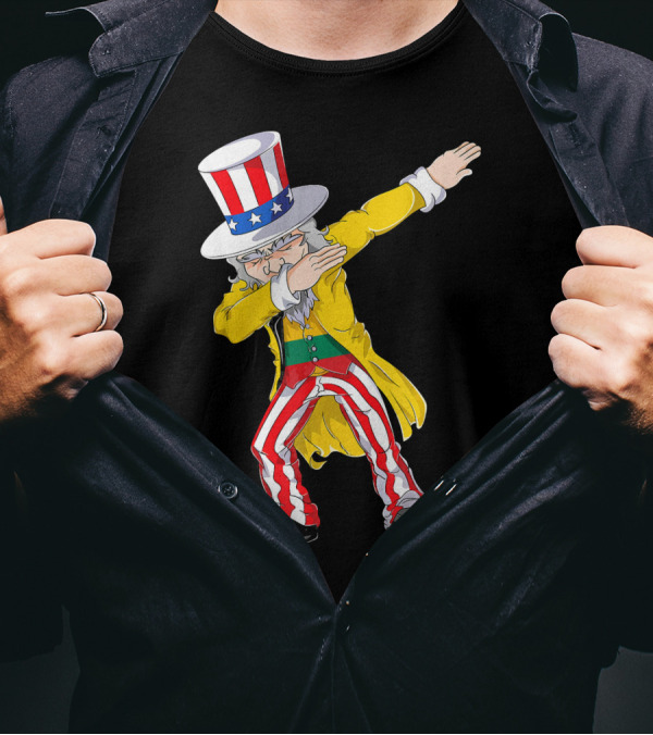 Lithuanian Uncle Sam Dabbing Pose With Patriotic Hat And Striped Pants T-Shirt