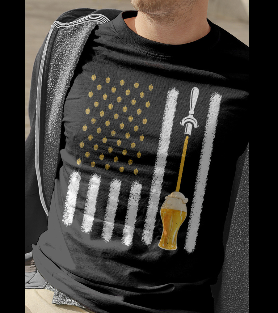 USA Flag Hops Pattern Craft Beer Tap Pouring T-Shirt