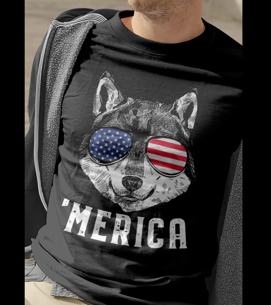 Patriotic Wolf American Flag Sunglasses 'Merica T-Shirt
