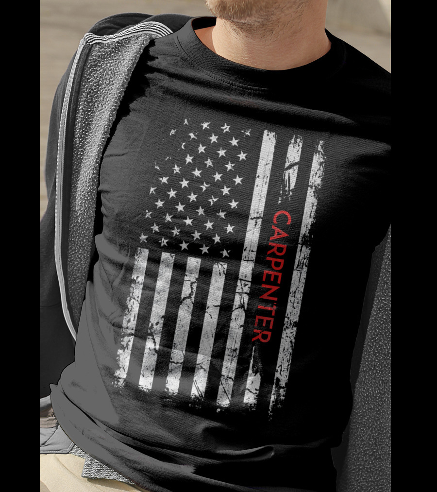 Carpenter American Flag Distressed Patriotic T-Shirt