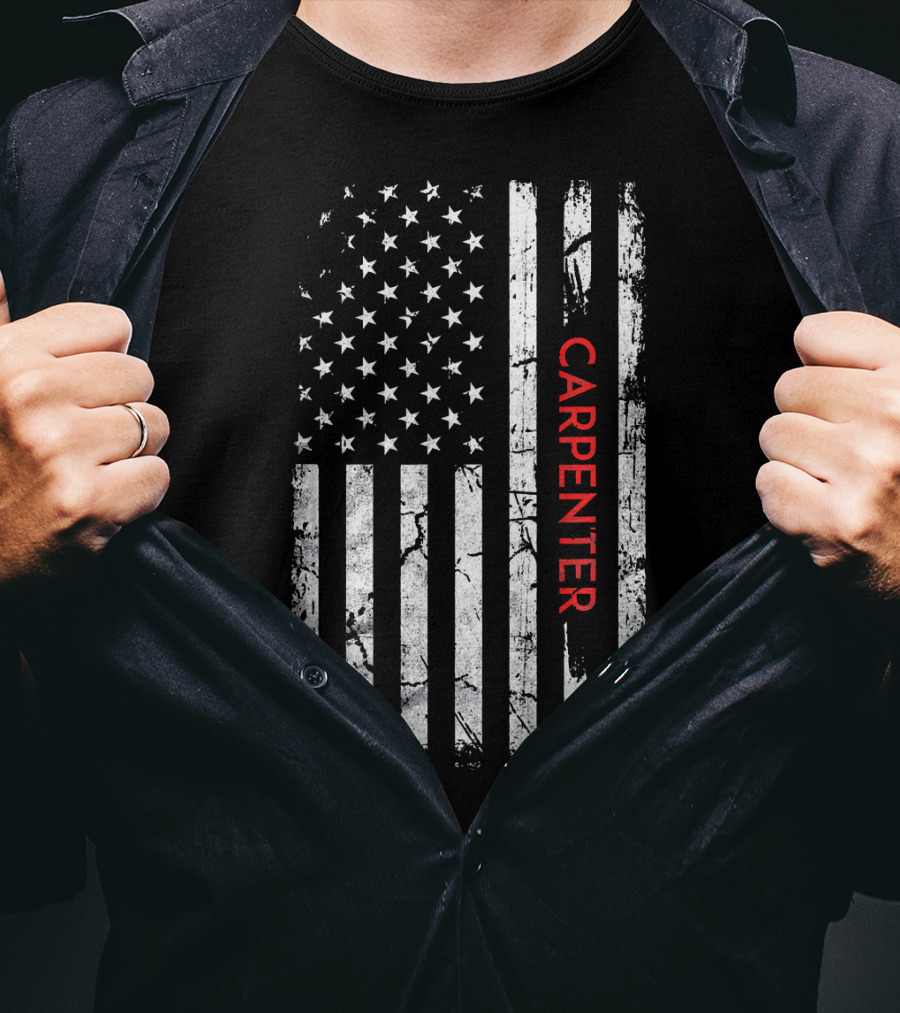 Carpenter American Flag Distressed Patriotic T-Shirt