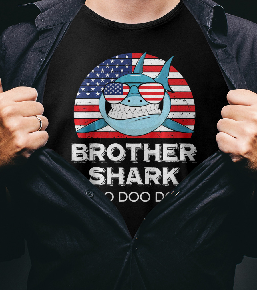 Brother Shark Doo Doo Doo American Flag Sunglasses T-Shirt