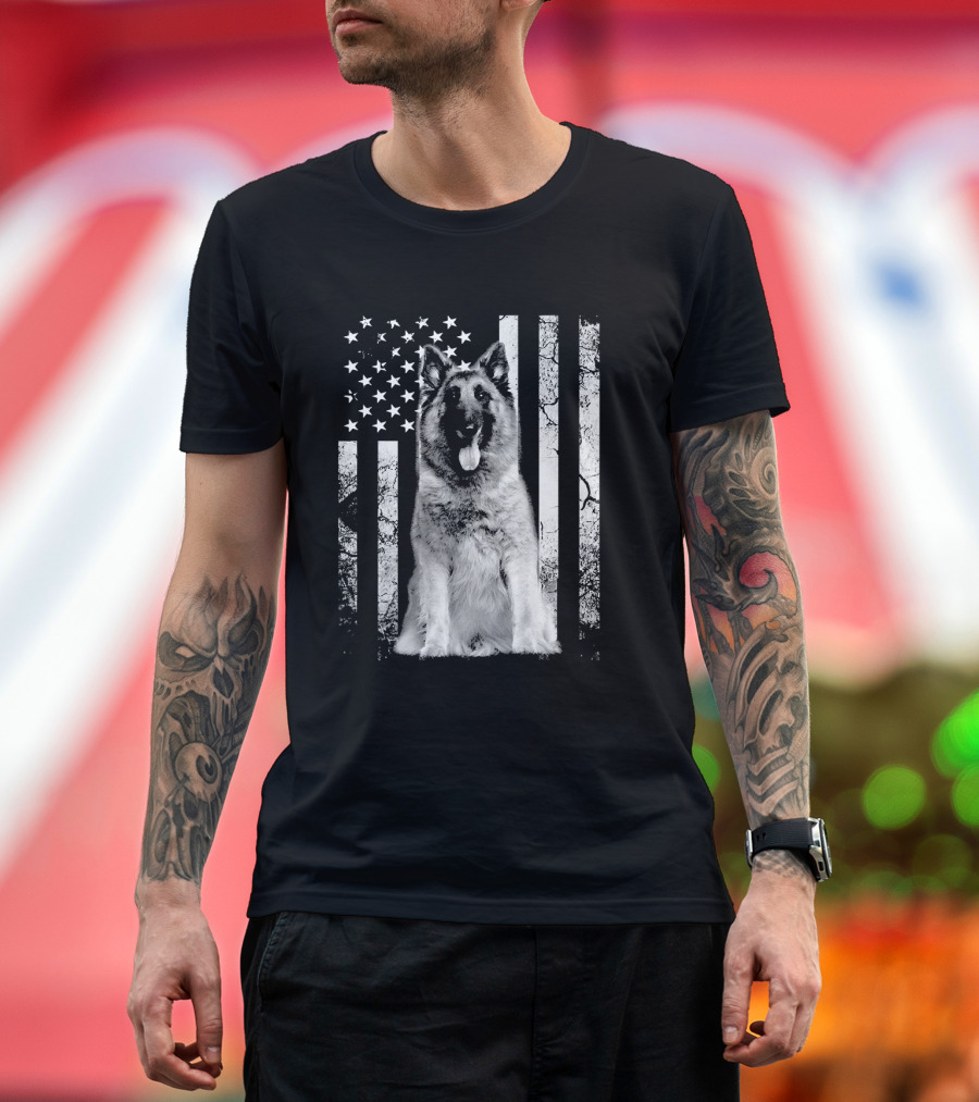 Belgian Sheepdog American Flag 4th of July Dog T-Shirt