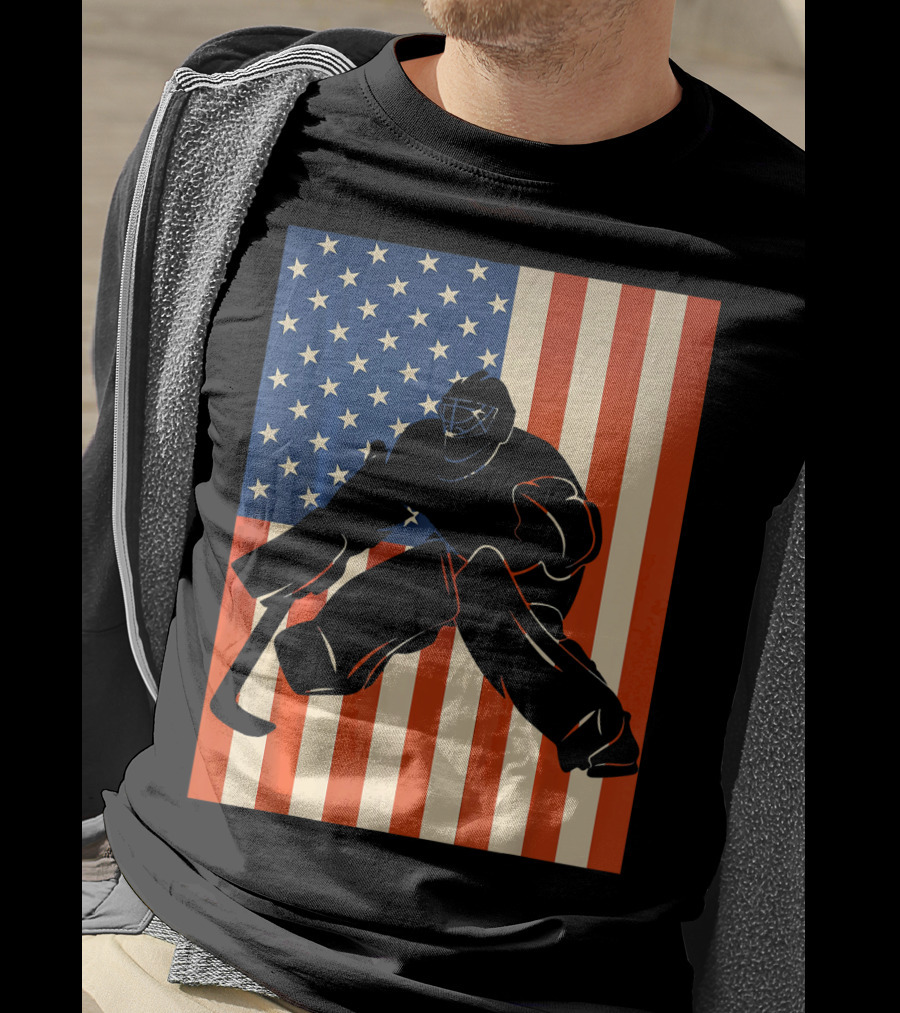 Hockey Goalie American Flag USA T-Shirt
