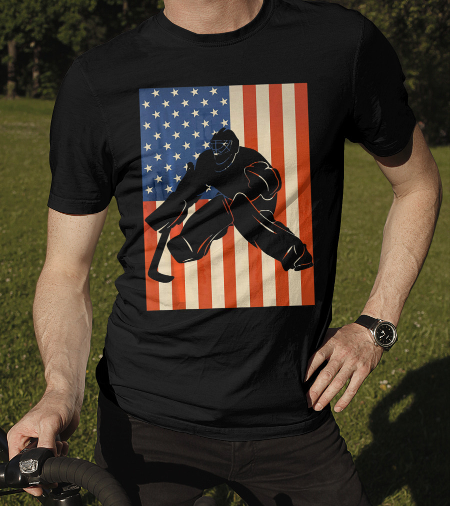 Hockey Goalie American Flag USA T-Shirt