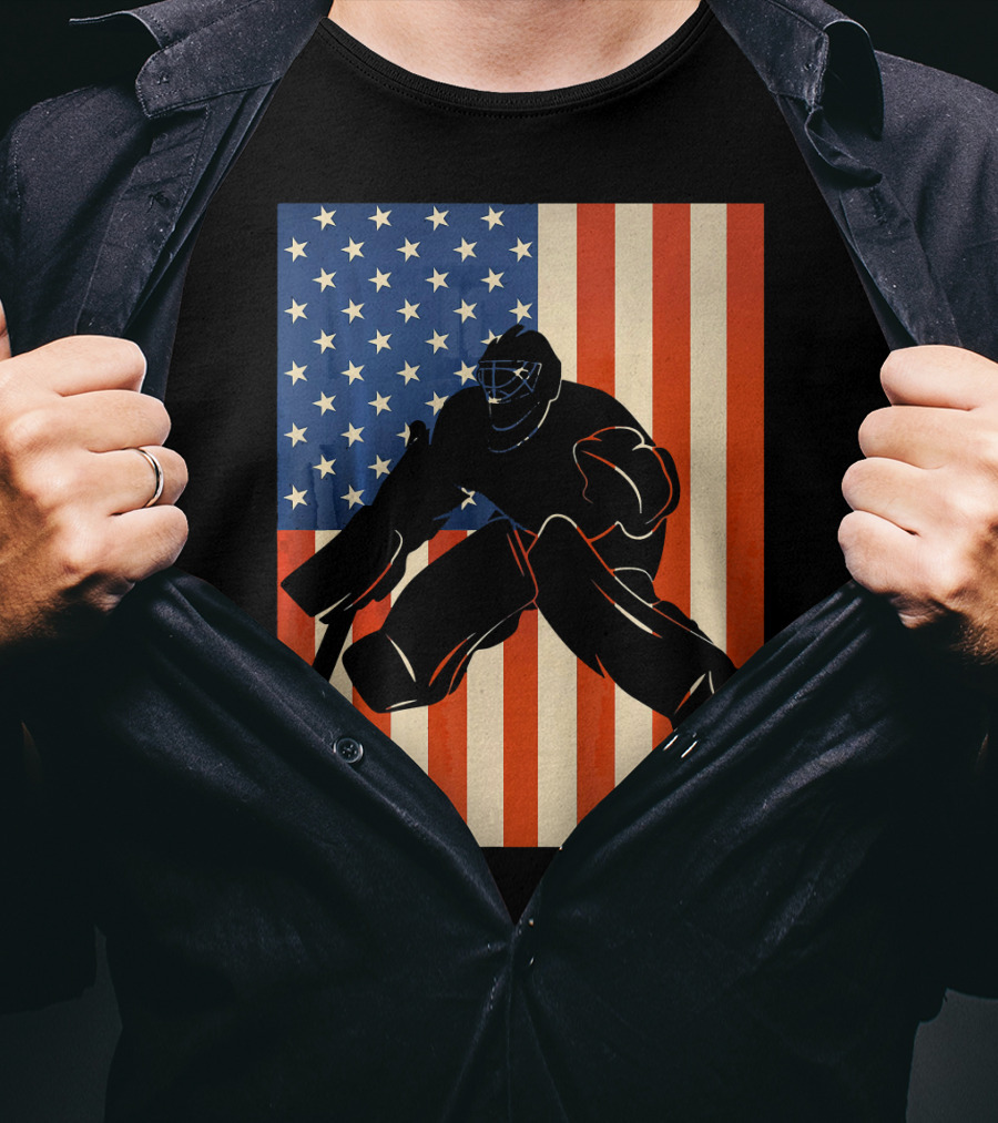 Hockey Goalie American Flag USA T-Shirt