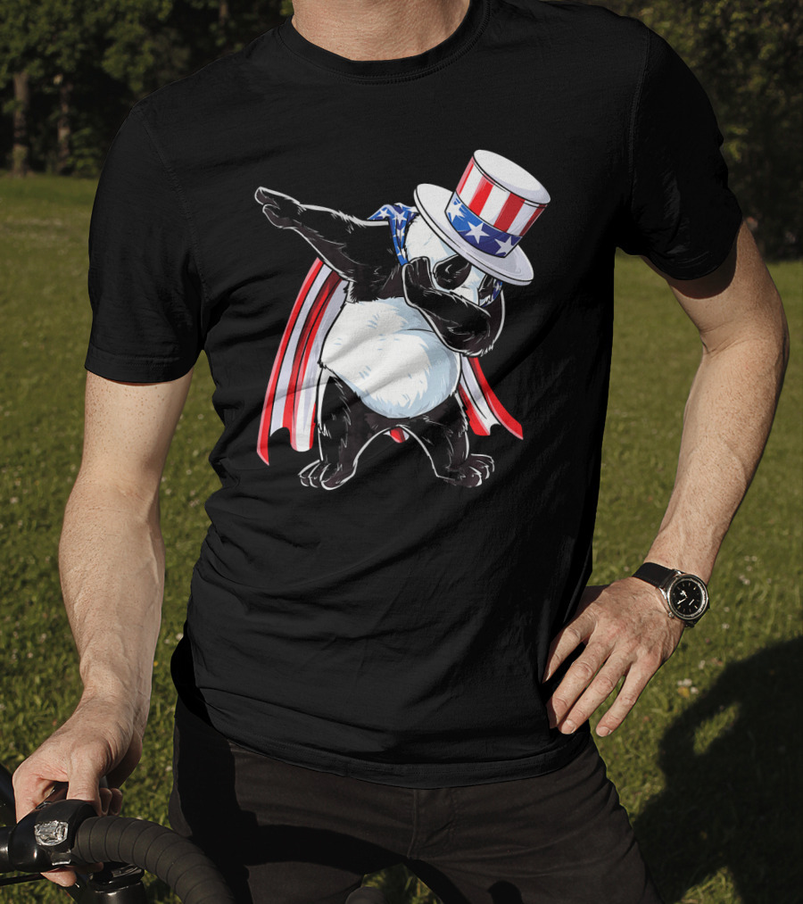 Uncle Sam Panda Dabbing With Stars And Stripes Hat And Cape T-Shirt