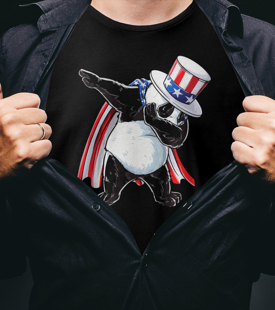 Uncle Sam Panda Dabbing With Stars And Stripes Hat And Cape T-Shirt