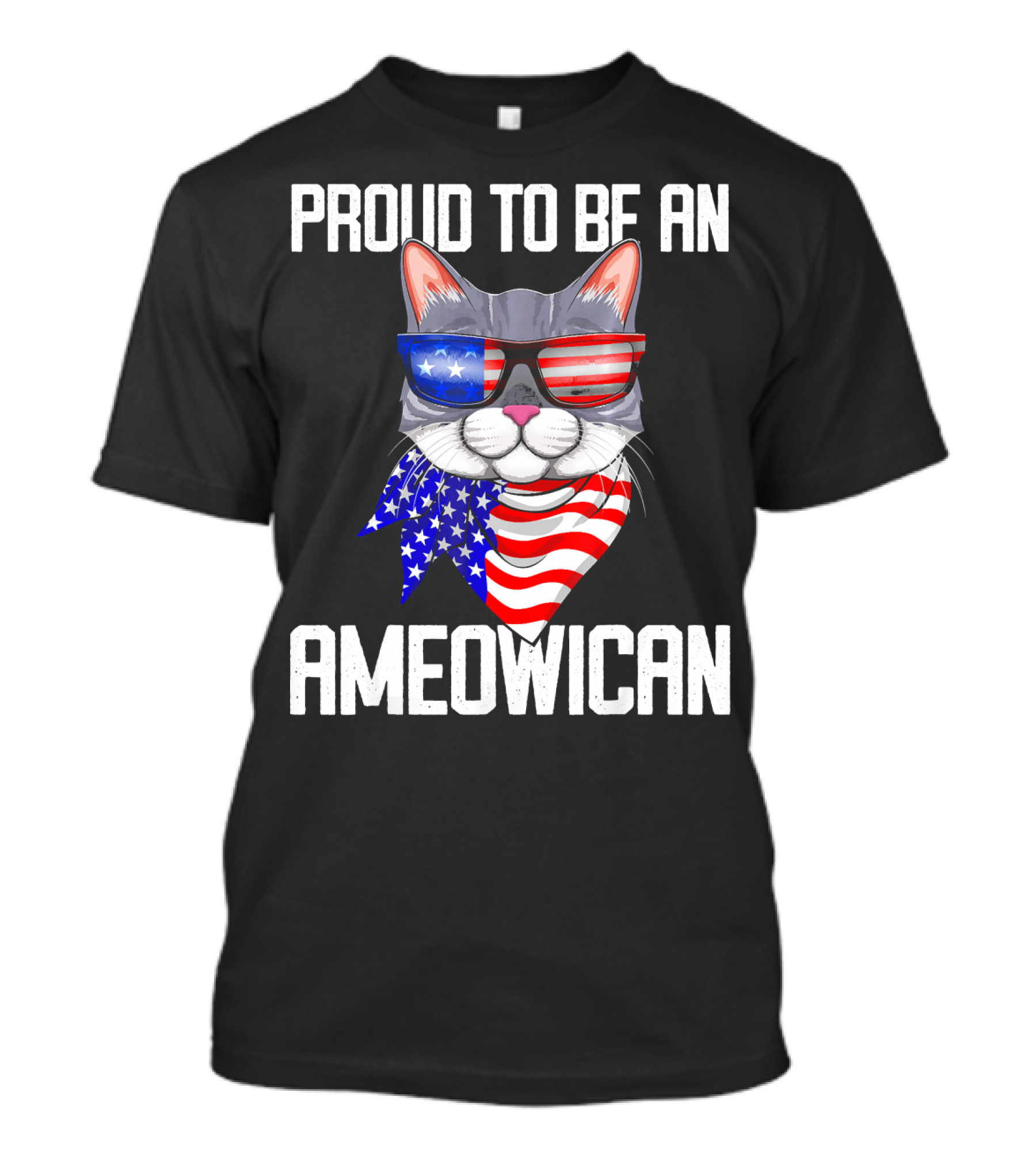 Proud To Be An Ameowican Cat With American Flag Glasses And Scarf T-Shirt