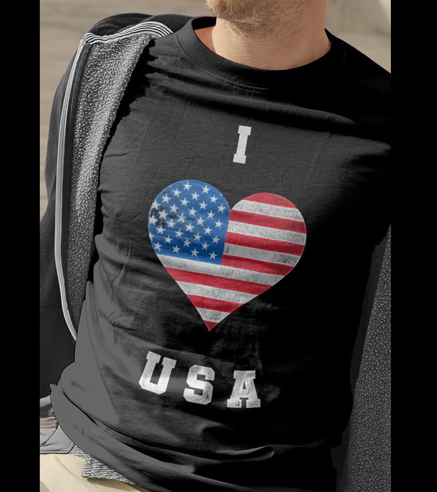 I Heart USA I Love USA America Patriot American Flag Heart T-Shirt