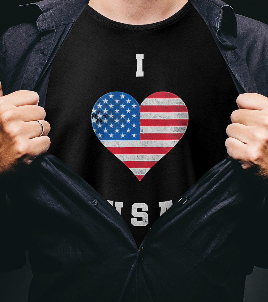 I Heart USA I Love USA America Patriot American Flag Heart T-Shirt