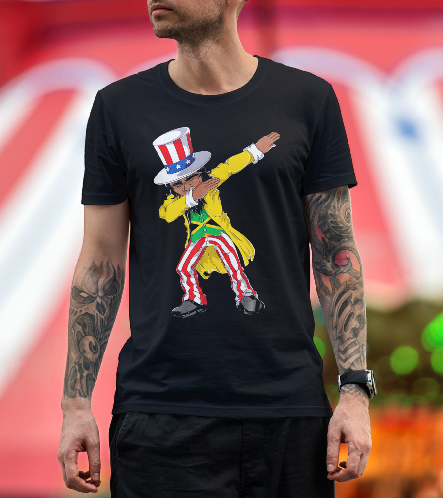Uncle Sam Dabbing with Jamaican Flag and Red White Blue Hat in Yellow Coat T-Shirt