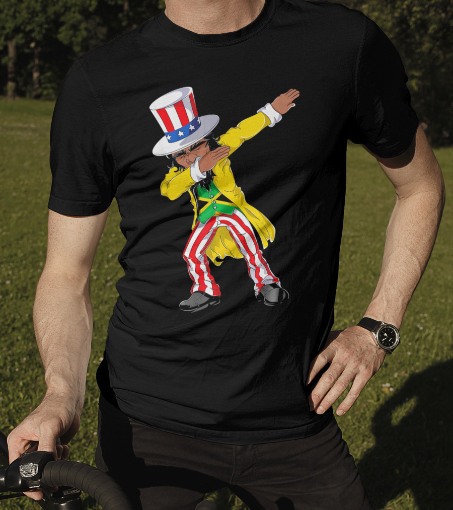 Uncle Sam Dabbing With Jamaican Flag And Red White Blue Hat In Yellow Coat T-Shirt