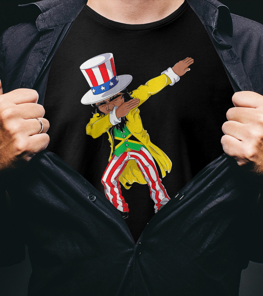 Uncle Sam Dabbing With Jamaican Flag And Red White Blue Hat In Yellow Coat T-Shirt