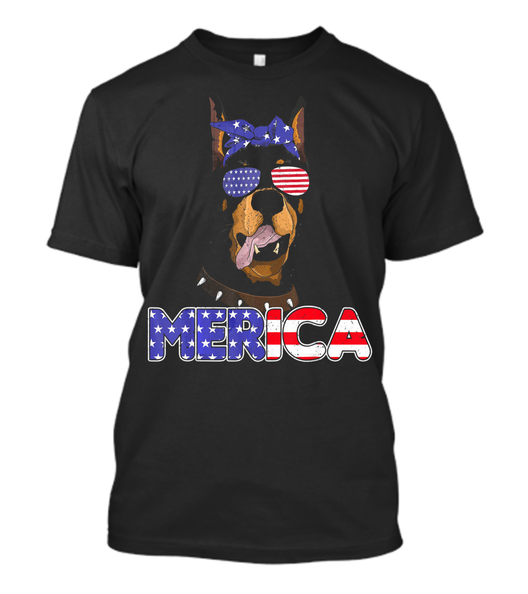 Patriotic Merica Doberman Pinscher With American Flag Bandana And Sunglasses T-Shirt