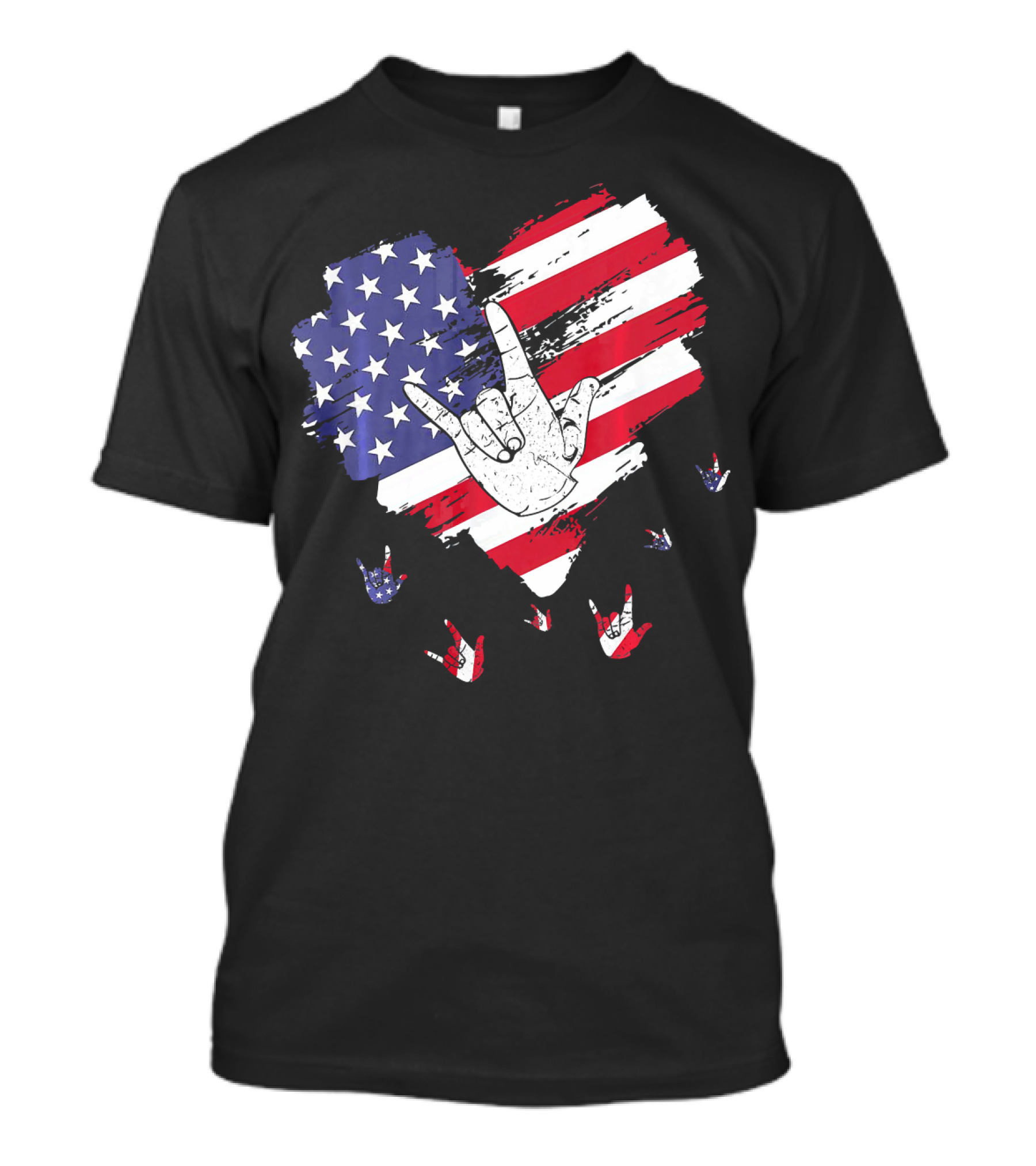 I Love You American Sign Language Hand Shape Heart With USA Flag Colors T-Shirt