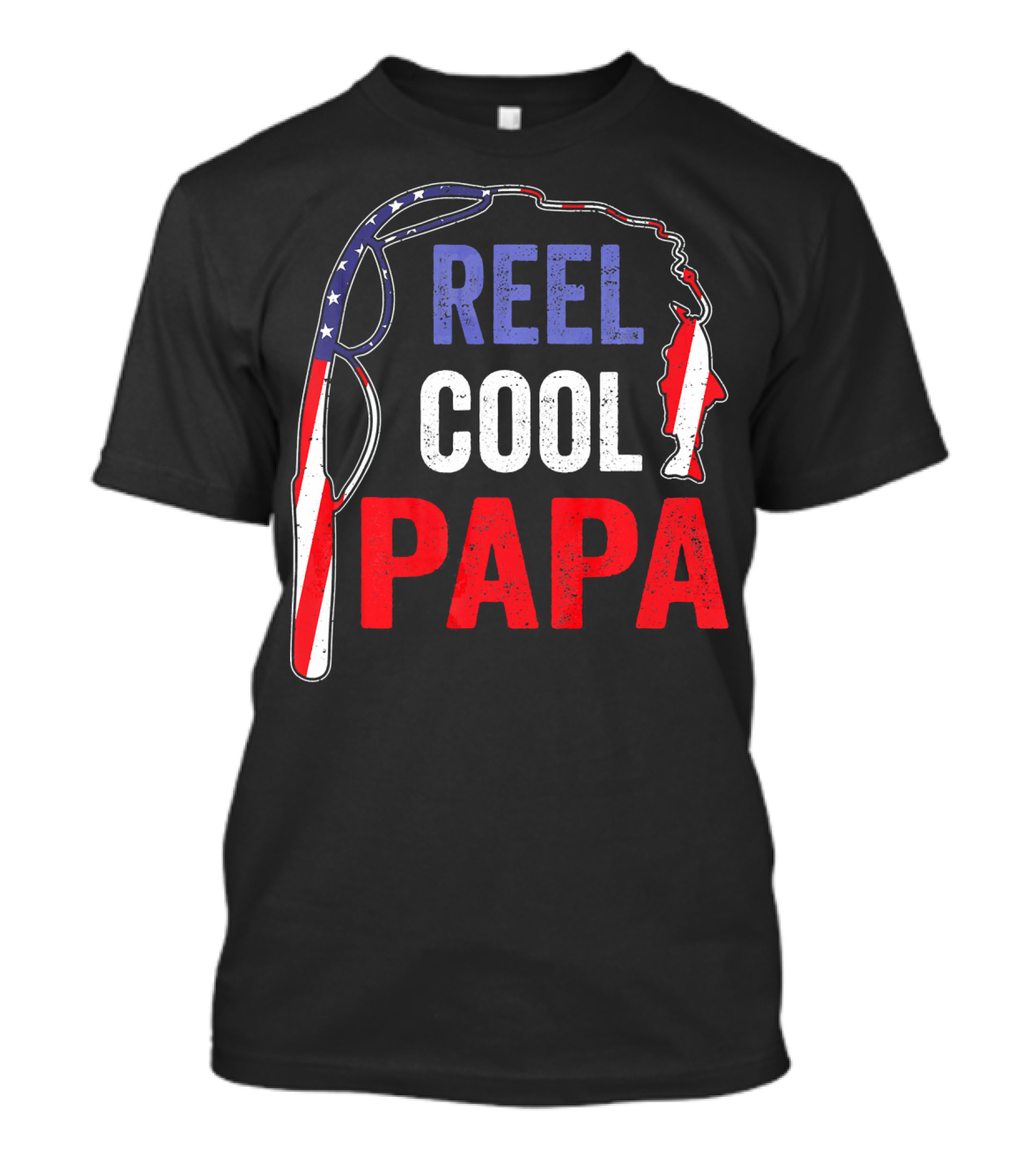 Reel Cool Papa Fishing USA Flag T-Shirt