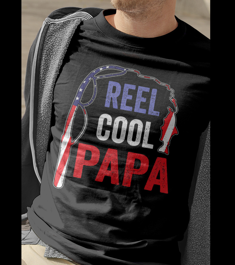 Reel Cool Papa Fishing USA Flag T-Shirt