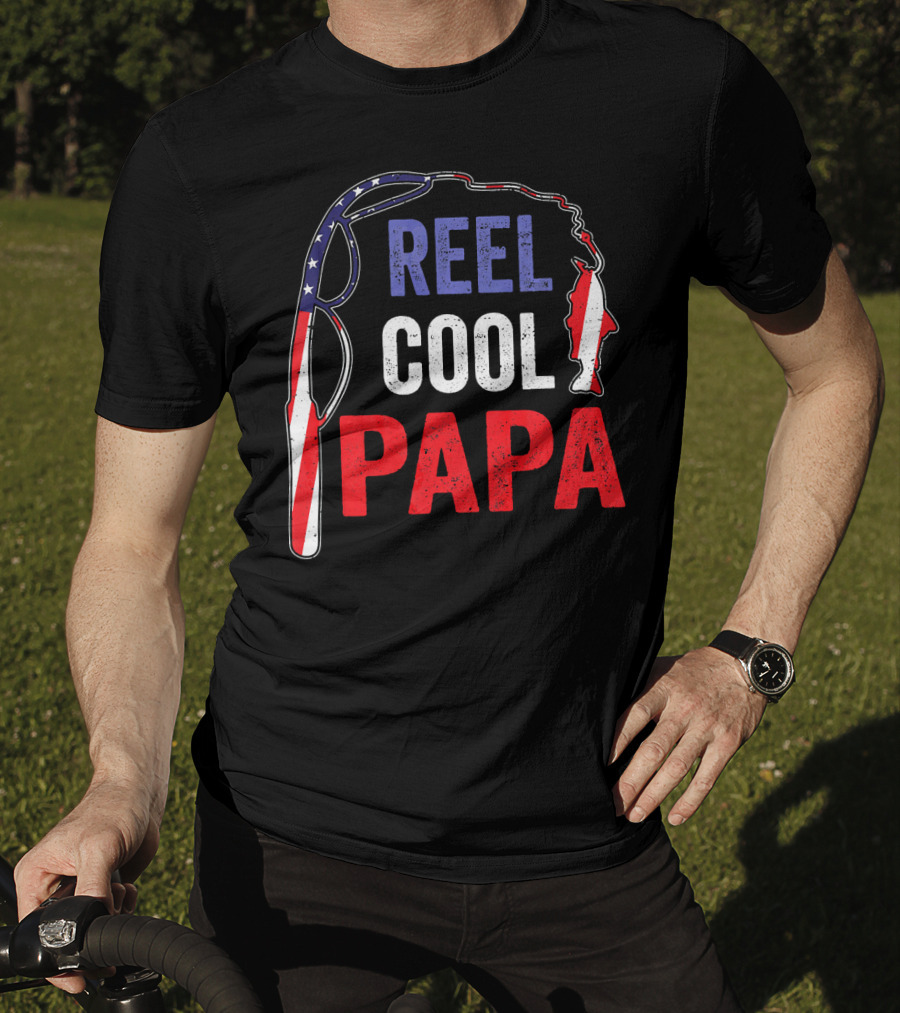 Reel Cool Papa Fishing USA Flag T-Shirt